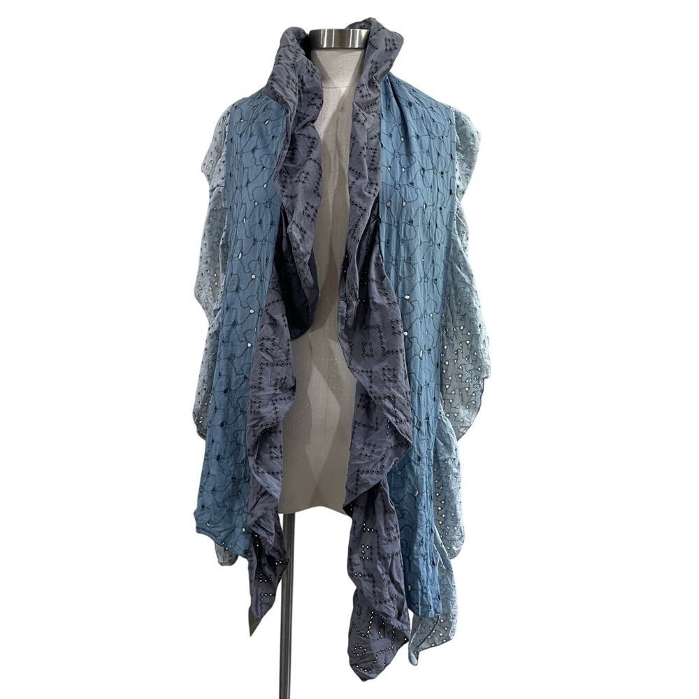 Anthropologie Miss Albright Eyelet Blues Cotton Boho Wrap Scarf Shawl OS NWT